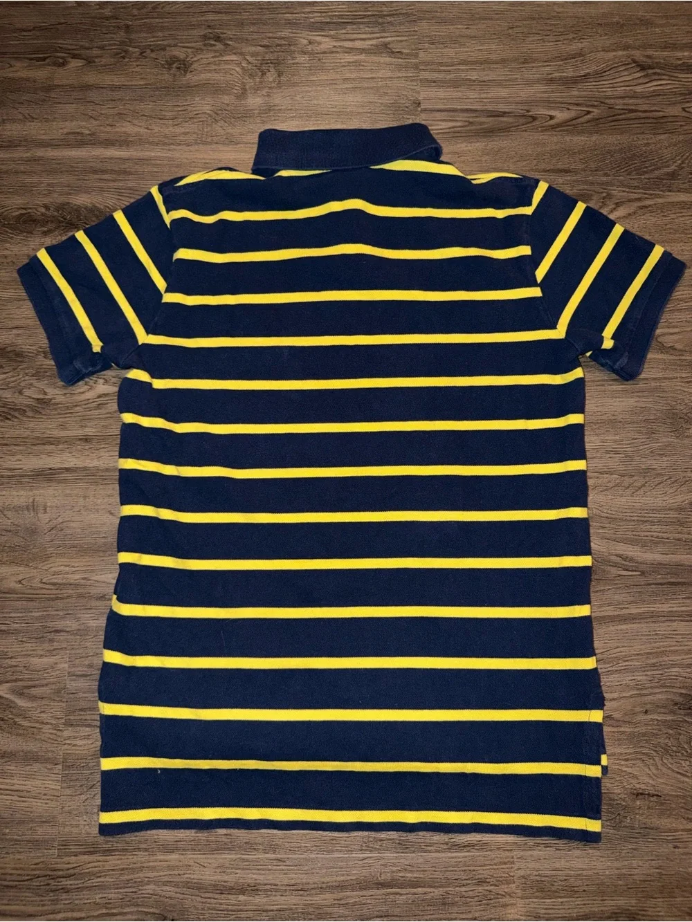 Polo Ralph Lauren Men's Medium Blue Stripe Yellow Polo Short Sleeve Custom Fit